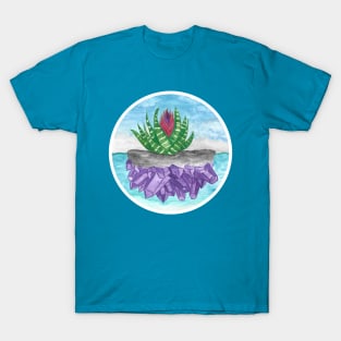 Purple Amethyst Crystal Island Tillandasia Air Plant in Ocean (Apparel Version) T-Shirt